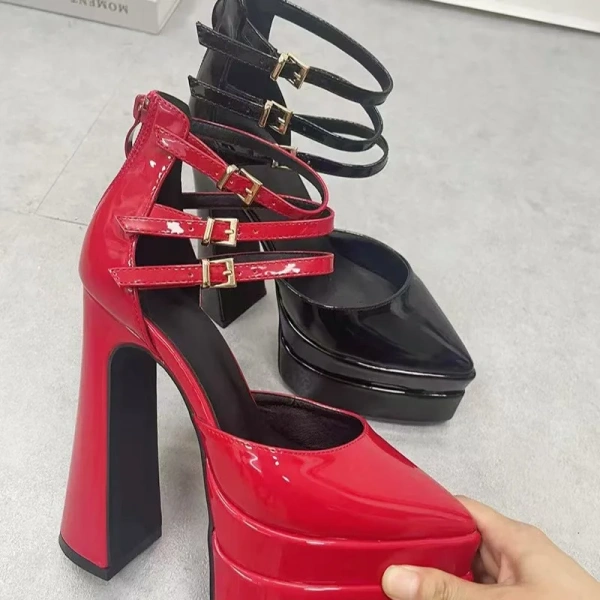 Ultra-High Heel Summer Sandals New Pointy Hollow Patent Leather Catwalk Model Shoes Soft Thick Waterproof Platform Sky-High Hate - Image 2