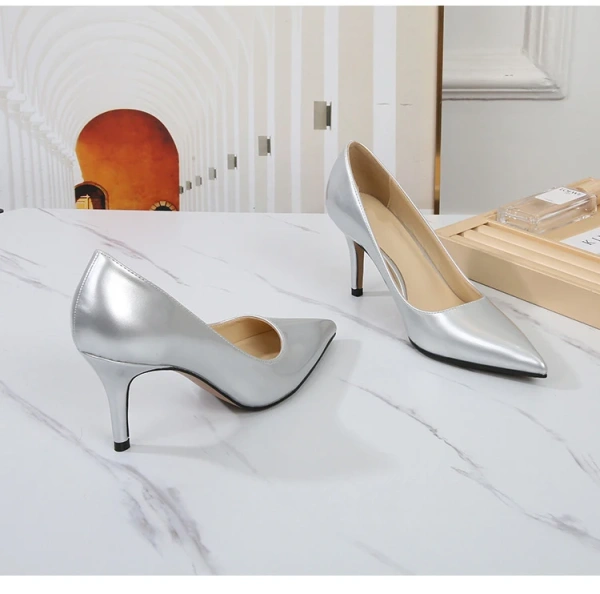 Women's Patent Leather Single Shoes 6-10cm Pointed Shallow Mouth Soft High-heeled Shoes Paired with Summer Formal Party Shoes - Image 6