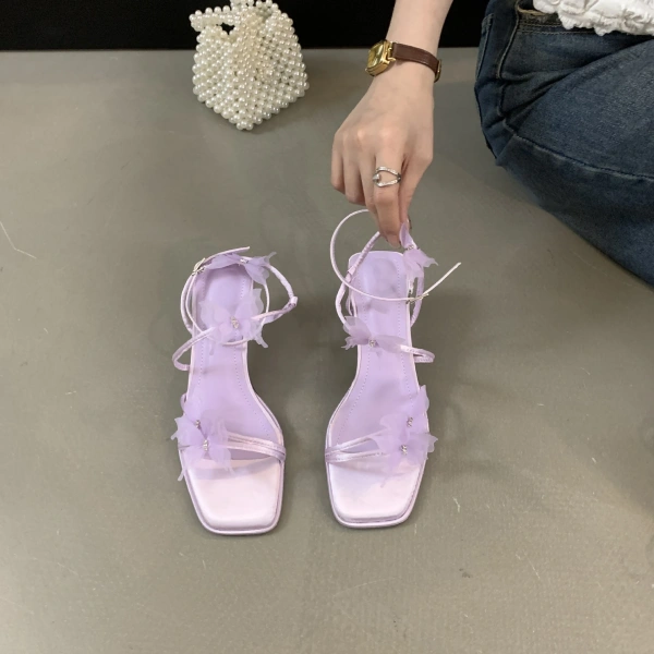 2025 Summer New Fashionable Butterfly Style Sexy Ultra High Heels Fashionable Fairy Style Fashion Square Head One Button Sandals - Image 6