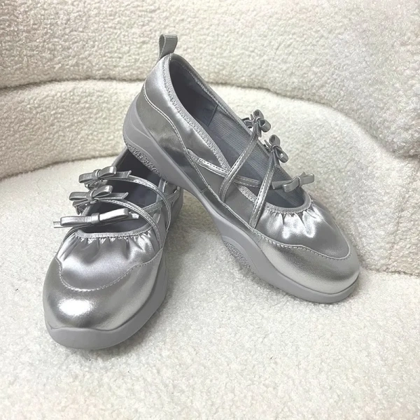 Cowhide ~ Ballet Shoes Bow Sports Casual Mary Jane Shoes - Image 2