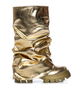 2025 Autumn Women Botas Round Toe Mid-Calf Silver Gold Thick Bottom Trouser Legs Mujer Platform Boots