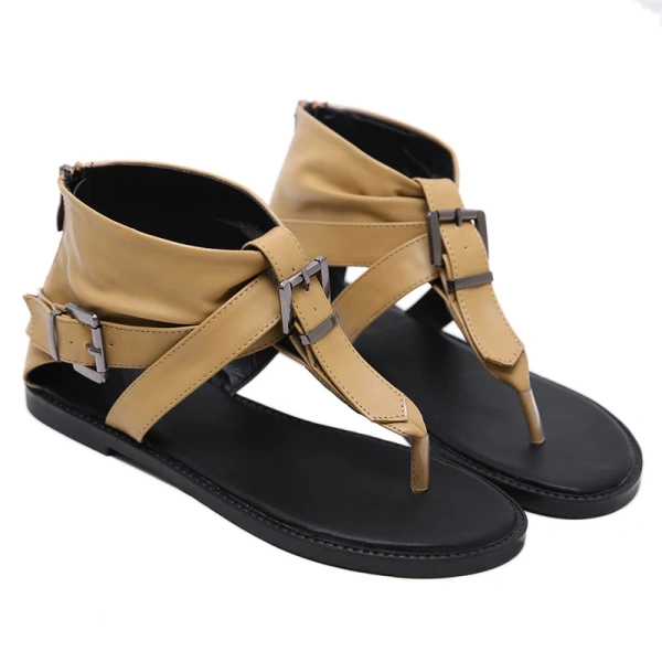 2024summer Clip Toe Belt Buckle Decoration Flat Bottomed Non slip Sandals Bag Heel Zipper Fashionable Casual Beach Low Top Shoes - Image 2