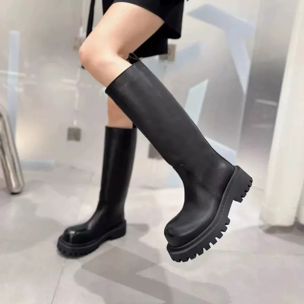 2025 Winter New Fashion Simple Leisure Long Canister Knight Boot Not Over the Knee Thick Bottom Really Leather High Boot - Image 2