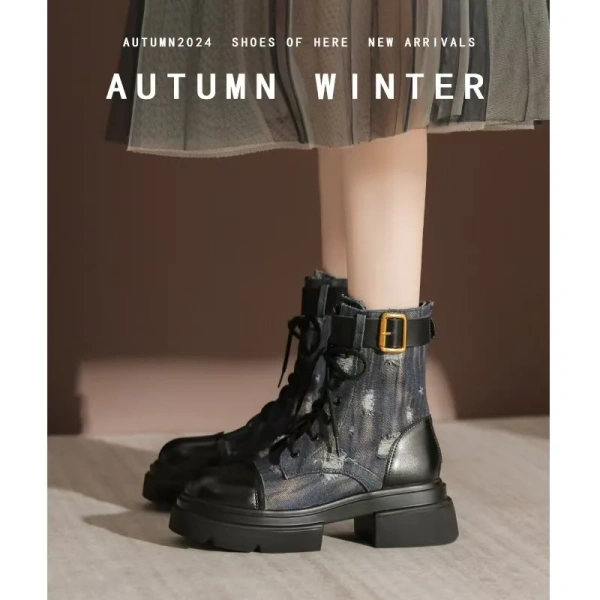 2025 Autumn New Single Boots for British Women Zipper Platform High Heels Height Increasing Booties - Image 5