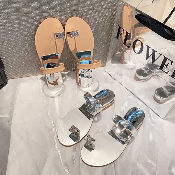 Pigeon Egg Rhinestone Wedge Toe Flat Sandals for Women Anti-Slip Barefoot Wear for Summer Hard-Wearing Design - Image 5