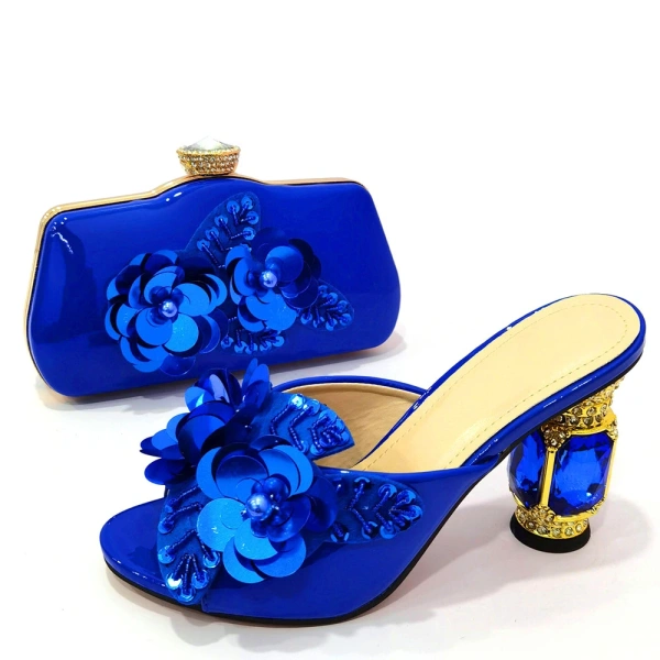New European and American Summer Wedding Ball Party Shoe Bag Set Flower Style High Quality Bridal Dress Coarse Heels High Heels - Image 4