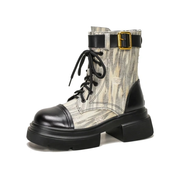 2025 Autumn New Single Boots for British Women Zipper Platform High Heels Height Increasing Booties - Image 2