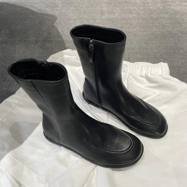 2025 Fall Winter New Fashion Retro Side Zipper Middle Tube Boot Soft and Comfortable Flat Bottomed Genuine Leather Short Boot - Image 6