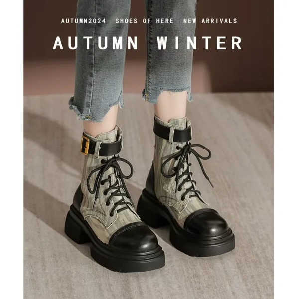 2025 Autumn New Single Boots for British Women Zipper Platform High Heels Height Increasing Booties - Image 4