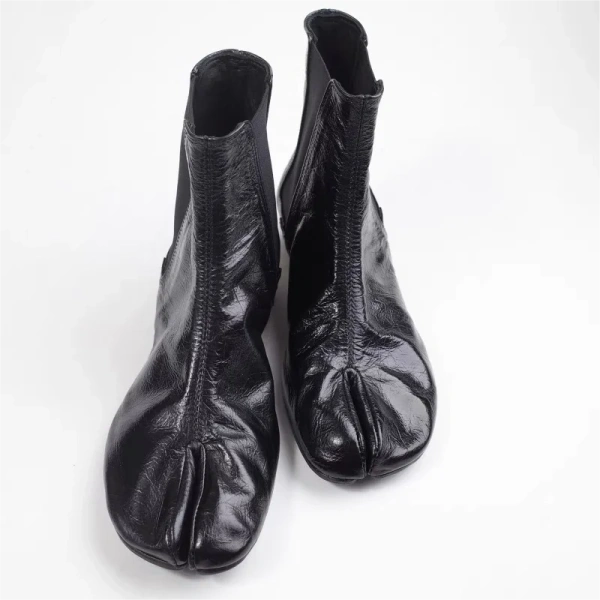 2025 Autumn New Soft Leather Low Heel Short Boot Fashion Patent Leather Thick Heel Elastic Force Middle Tube Retro Short Boot - Image 2