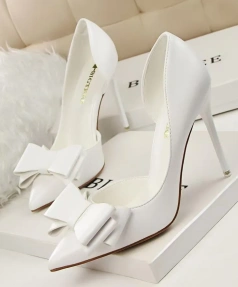 Korean Fashion Delicate Sweet Bow Hollow Shoes High Heels Thin Heels Shallow Mouth Pointed Side Lightweight Summer Season