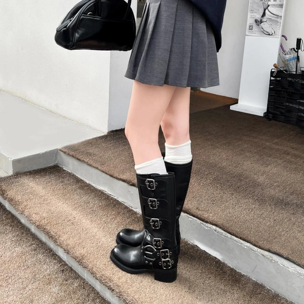 2025 Fall Winter New Retro Fashion Unique Belt Buckle Thick Heel Thick Bottom Cowboy Boot Height Increasing Waterproof Feature - Image 6