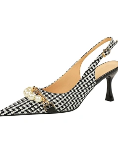 New Elegant Sexy Super High Heel Pointed Toe Shallow Mouth Banquet Fashion Sexy Fashion Pearls Metal Chain Casual Work Shoes