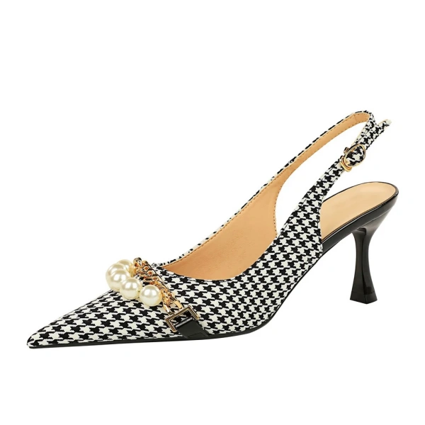 New Elegant Sexy Super High Heel Pointed Toe Shallow Mouth Banquet Fashion Sexy Fashion Pearls Metal Chain Casual Work Shoes