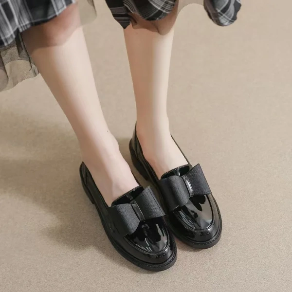 British Style Female Peas Leather Shoes Summer Vocational Work College Black Flat-bottomed Soft and Thin - Image 3