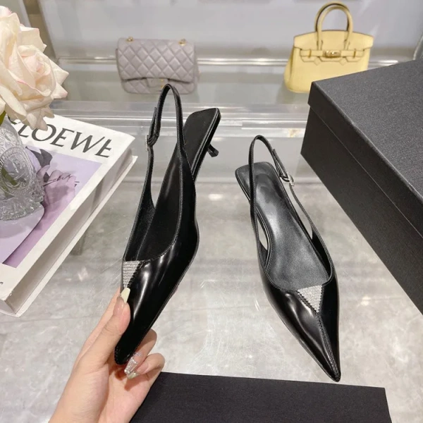 2025 Designer Women's Cat Heel Pointed Toe Baotou Sandals One Word Buckle Strap Simple Fashion Commuter Higher Women's Shoes - Image 3