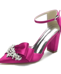 Summer New Pointed Rhinestone Thick High-heeled Shoes with a Single Buckle and Wedding Shoes, Bridesmaid Banquet Women's Shoes