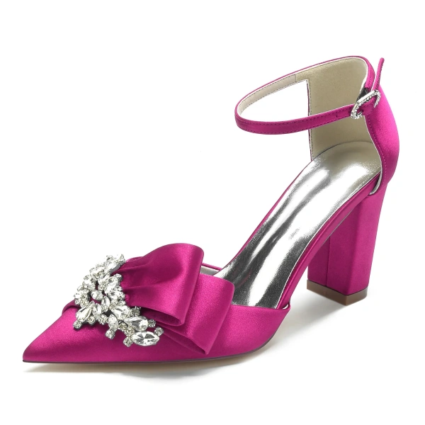 Summer New Pointed Rhinestone Thick High-heeled Shoes with a Single Buckle and Wedding Shoes, Bridesmaid Banquet Women's Shoes