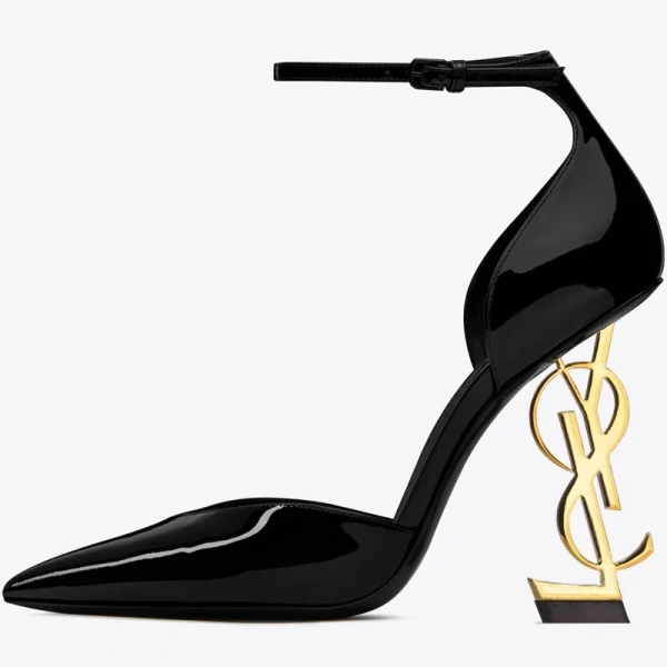New Designer Shoes Women's Letter High Heels Classic Style Luxury Sandals Shiny Patent Leather Pointed Toe Summer - Image 3
