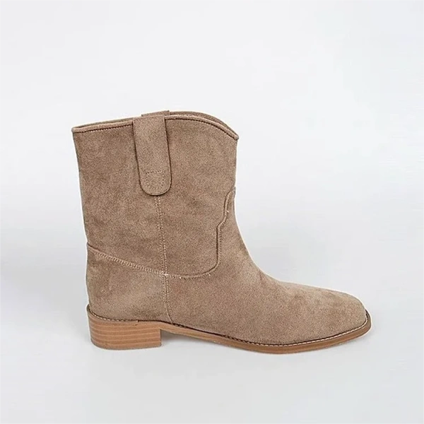 2025 Fashionable Retro Leather Wear-resistant Short Boot, Simple and Personalized Casual Round Toe Wide Tube Denim Boot - Image 2