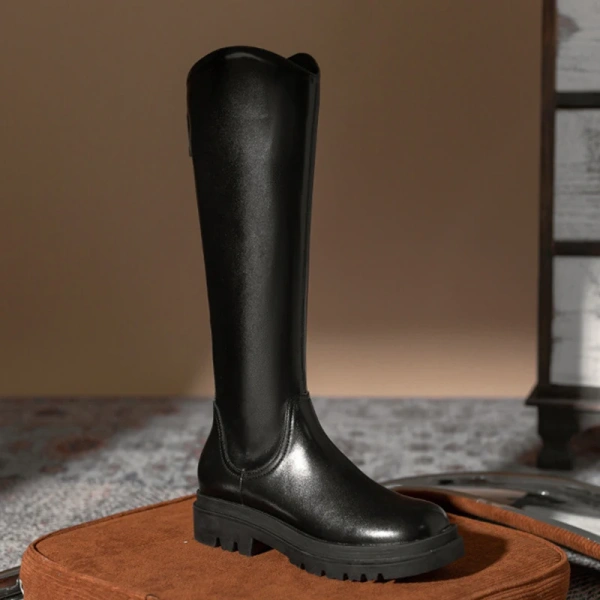 Autumn Winter New Fashionable Simple Coarse Heel Back Zipper  Long Boot Soft and Comfortable Thick Bottom High Heels Knight Boot - Image 2