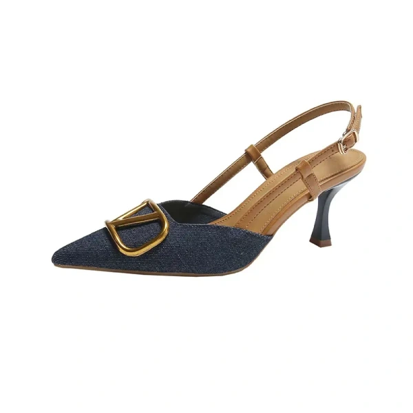 Elegant Open Toe Women's Leather High-Heeled Shoes with Steel Toe New French Style Summer Sandals Evergreen - Image 5