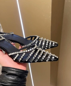 European and American Sexy Hollow Pointed Straight Buckle High-heeled Shoes Luxury Fashion Banquet Rhinestone Toe Hollow Sandals