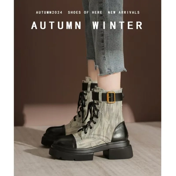 2025 Autumn New Single Boots for British Women Zipper Platform High Heels Height Increasing Booties - Image 6