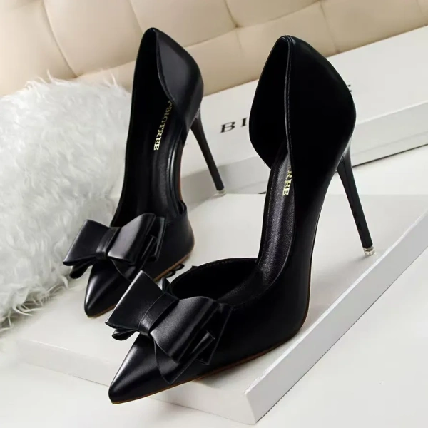 Korean Fashion Delicate Sweet Bow Hollow Shoes High Heels Thin Heels Shallow Mouth Pointed Side Lightweight Summer Season - Image 2