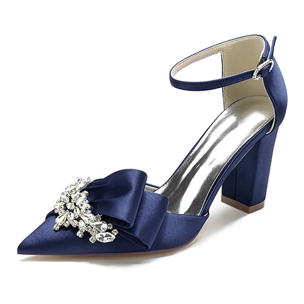 Summer New Pointed Rhinestone Thick High-heeled Shoes with a Single Buckle and Wedding Shoes, Bridesmaid Banquet Women's Shoes - Image 3