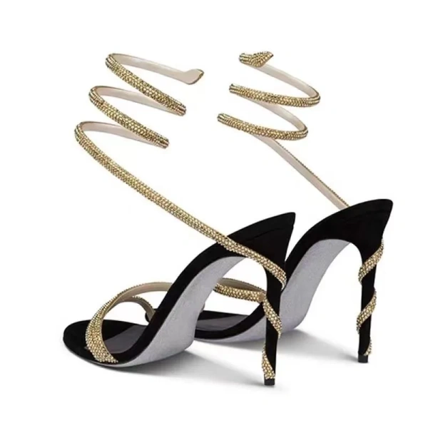 Rome Open Toe Woman Sandals Sexy Thin High Heels Fashionable Snake Straps Breathable Ankle-Style Party Prom Shoes for Wedding - Image 2