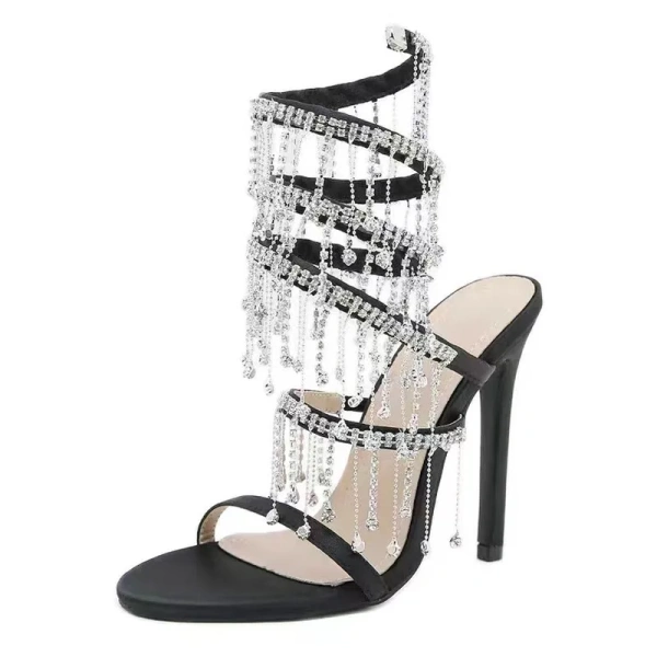 Handmade Rhinestone Stiletto Shoes Rhinestone Chain High-heeled Sandals 35-42 - Image 2