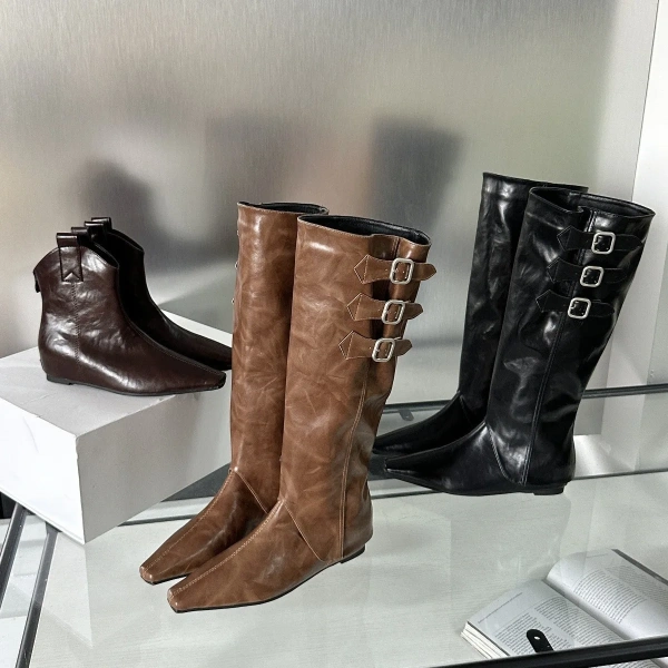 Autumn Winter 2025 Fashionable High Heeled Tall Boots Zip Closure New Belt Buckle Pointed Toe Inner Height Removable Boot Tube - Image 4