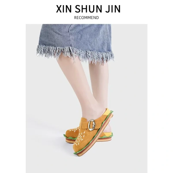 Leather Hamburg Birken Shoes, Thick Soles, Full Baotou Semi-slippers, Lazy People, One Pedal, Men and Women Wearing tide Bo. - Image 6
