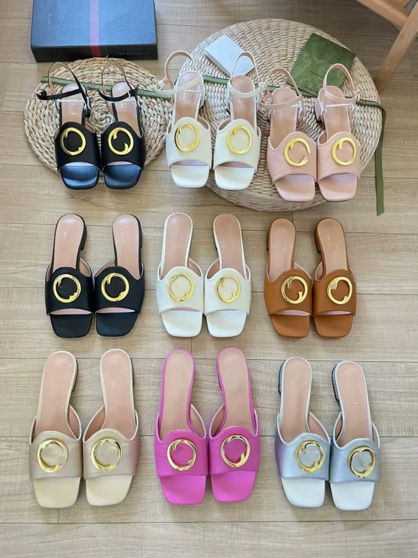 Designer Luxury New slippers Wear Metal Flat-heeled slippers Summer Sandals G Round Buckle Women's Shoes - Image 6