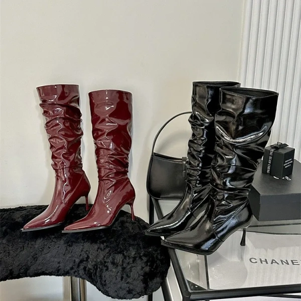 2025 Autumn and Winter New Sexy Patent Leather Boots, European and American Style Spicy Girl Party Club Luxury Women's Boots