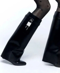 2025 European American Ankle Boots for Plus Size Women European Generation Slope Heel Head Trouser Design