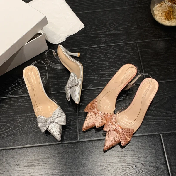 2025 Summer Hot Selling Baita Casual Women's Sandals Pointed Toe Hollow Design Transparent Rhinestone Butterfly High Soft Upper - Image 4