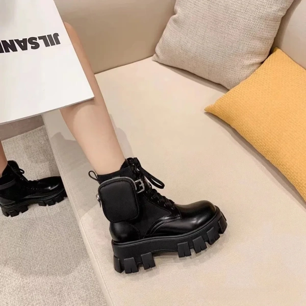 2025 Winter British Style Motorcycle Boots Waterproof New Patent Leather Pocket Bag Short Boots Lace Thick Soled Sponge Shoes - Image 6
