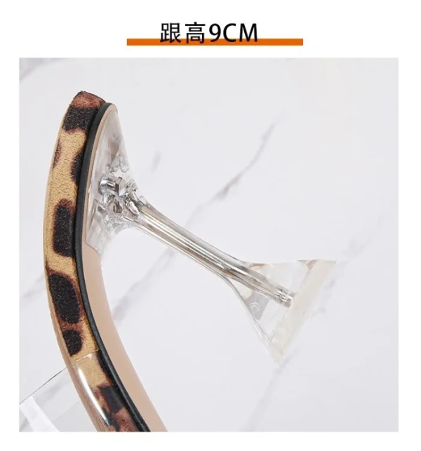 2025 New Popular Crystal With Slippers Women Transparent Tape Leopard Print Ultra High Heeled Flip-Flops Lighted Heeled Sandals - Image 6