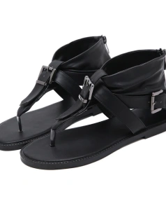 2024summer Clip Toe Belt Buckle Decoration Flat Bottomed Non slip Sandals Bag Heel Zipper Fashionable Casual Beach Low Top Shoes