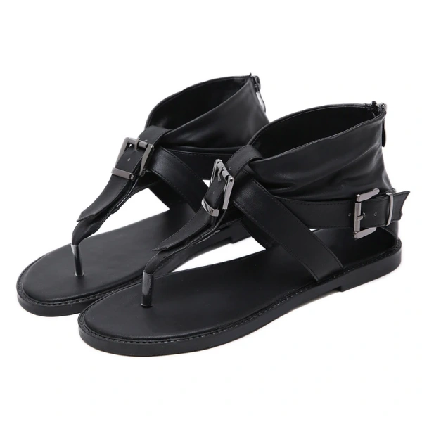 2024summer Clip Toe Belt Buckle Decoration Flat Bottomed Non slip Sandals Bag Heel Zipper Fashionable Casual Beach Low Top Shoes