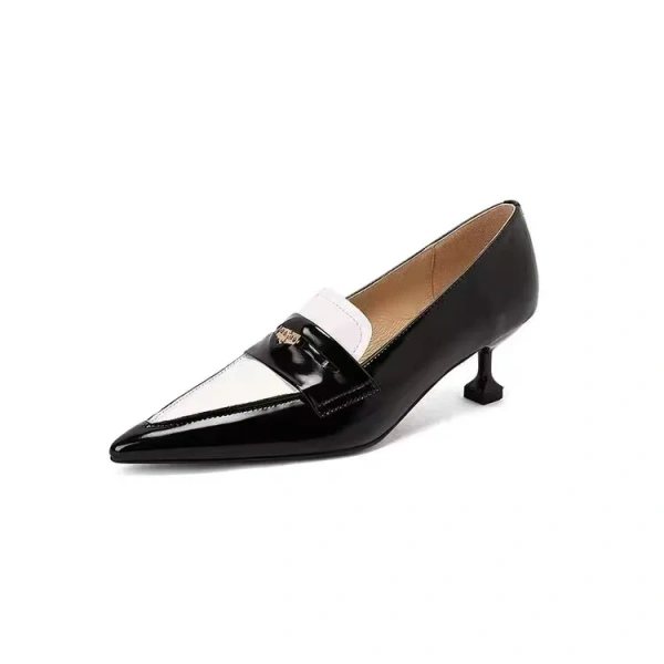 Stylish Sister Color Matching Pointed Leather High Heels with commuter Women's Shoes - Image 6