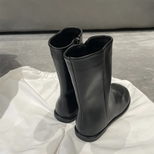 2025 Fall Winter New Fashion Retro Side Zipper Middle Tube Boot Soft and Comfortable Flat Bottomed Genuine Leather Short Boot - Image 2