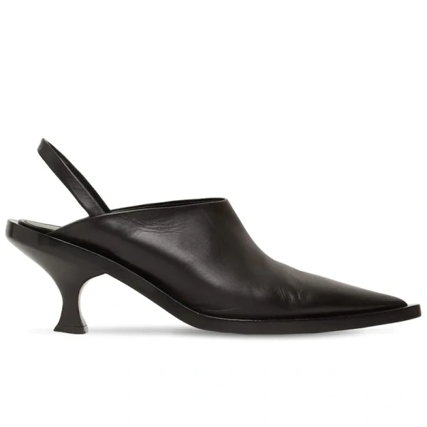 2025 French Pointed HeelClosed Toe Half SlippersCat Heel Flat LeatherBlack Fashion OutwearSandals - Image 6