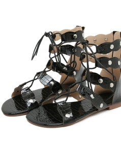 Luxurious Women's Handmade Silver studded High Top Sexy Hollow Sandals Fit for Students and Ma'am Lace up Low Heel Cool Boots