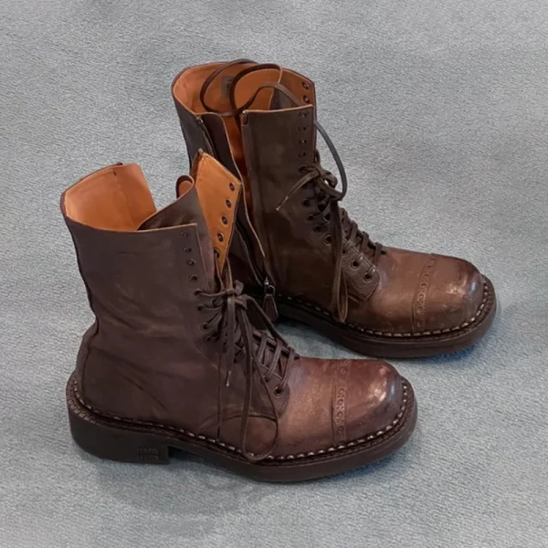 2025 Fashion Personality Retro Genuine Leather Women's Short Boot Comfortable Soft Warm Thick Heeled commuter Biker Boot - Image 2