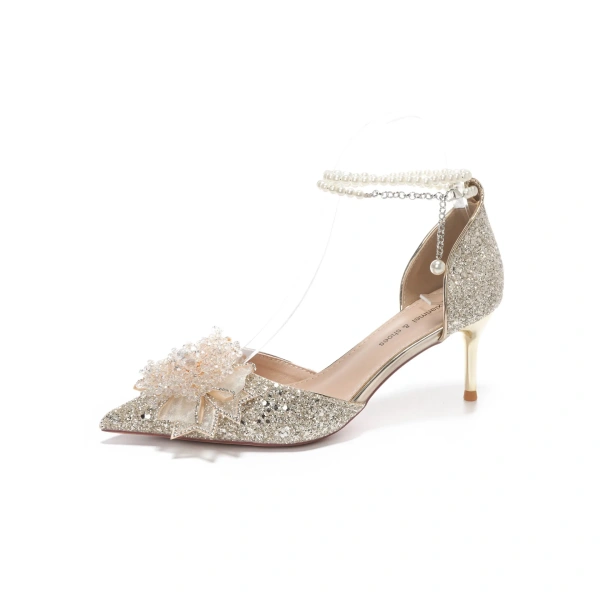 Xinzirain High Heels Pumps Shoes Pointed Toe Wedding Stiletto Pearl Rhinestone Lace Ankle Strap Solid Bridal Shoes Summer - Image 3