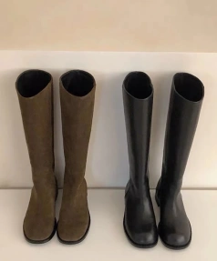 2025 Retro Fashion Waterproof Soft Comfortable Genuine Leather High Tube Boots Wide Canister Knight Boot Thick Heel Bottom Back