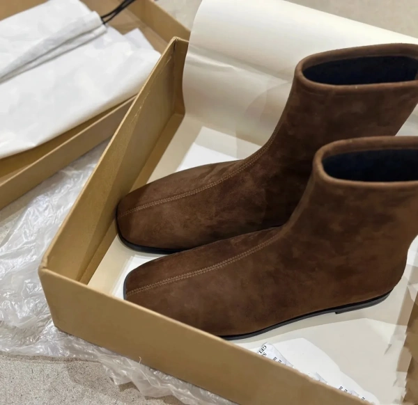 2025 Fashionable Minimalist Round Head Genuine Leather Short Boots with Back Zipper and Flat Bottom Chelsea Boots Short - Image 6
